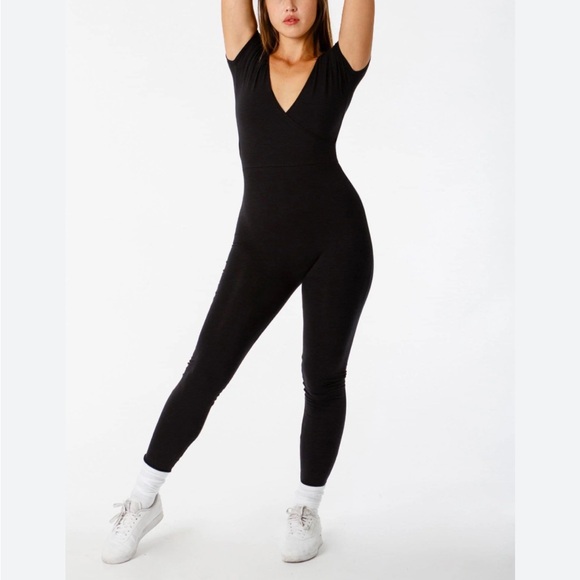 American Apparel Cap Sleeve Crossfront Unitard Jumpsuit - Picture 1 of 5